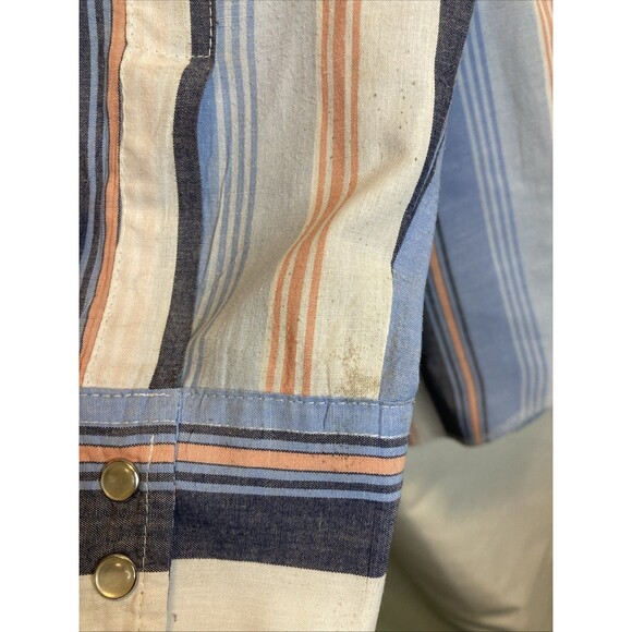 Wrangler Men's Pearl Snap Western Shirt-16x34-Blue-White Striped - Picture 6 of 10